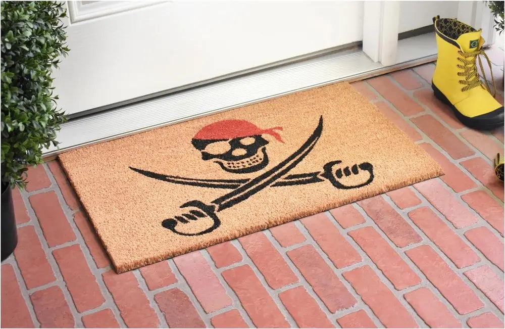 17" X 29" Natural Red and Black Coir Pirate Outdoor Halloween Door Mat HomeRoots