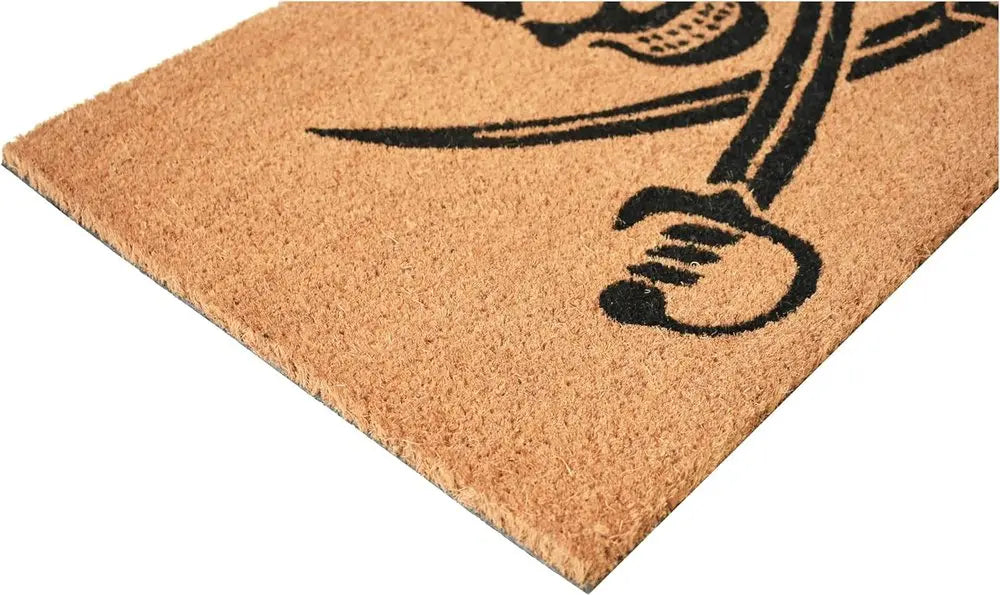 17" X 29" Natural Red and Black Coir Pirate Outdoor Halloween Door Mat HomeRoots