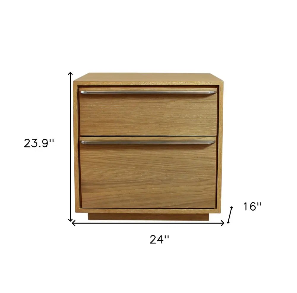 24" Natural Solid and Manufactured Wood Two Drawer Nightstand HomeRoots