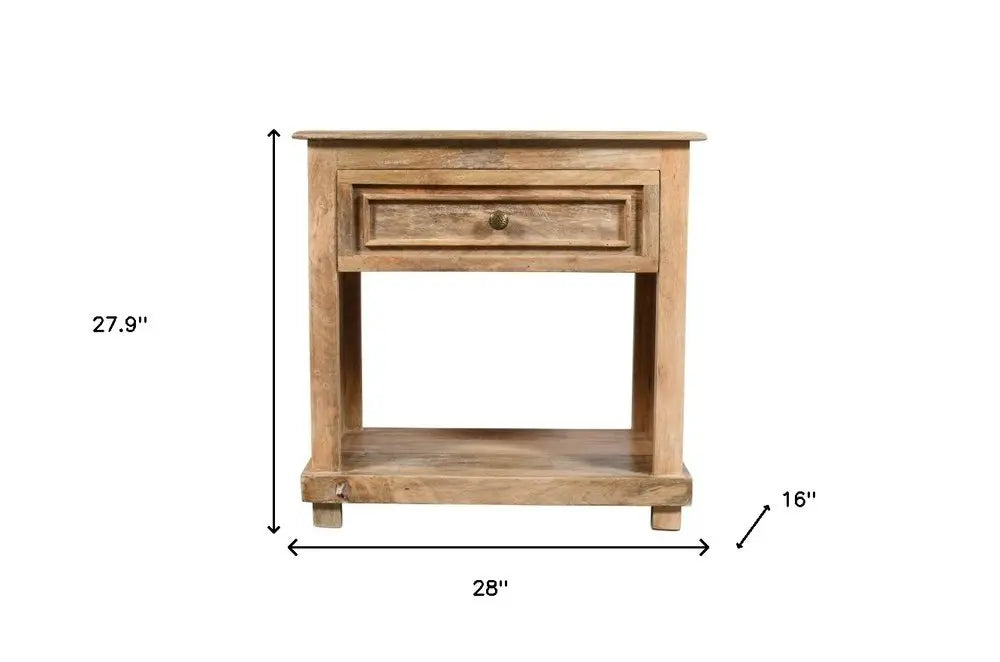 28" Distressed Natural One Drawer Solid Wood Nightstand HomeRoots