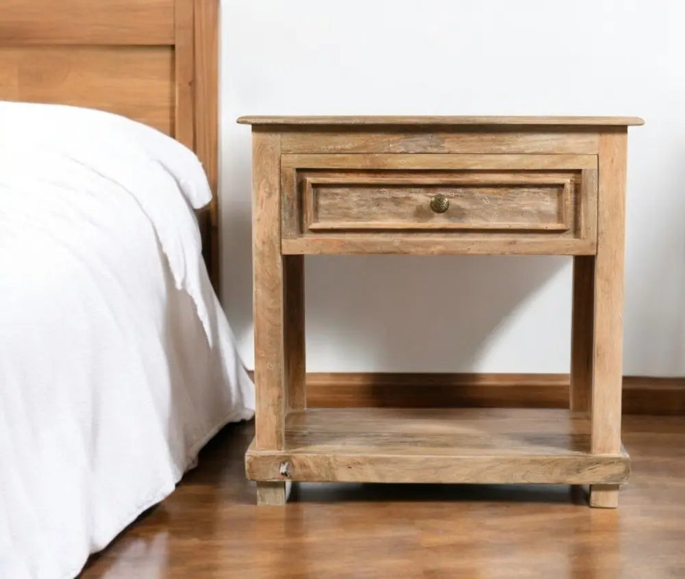 28" Distressed Natural One Drawer Solid Wood Nightstand HomeRoots