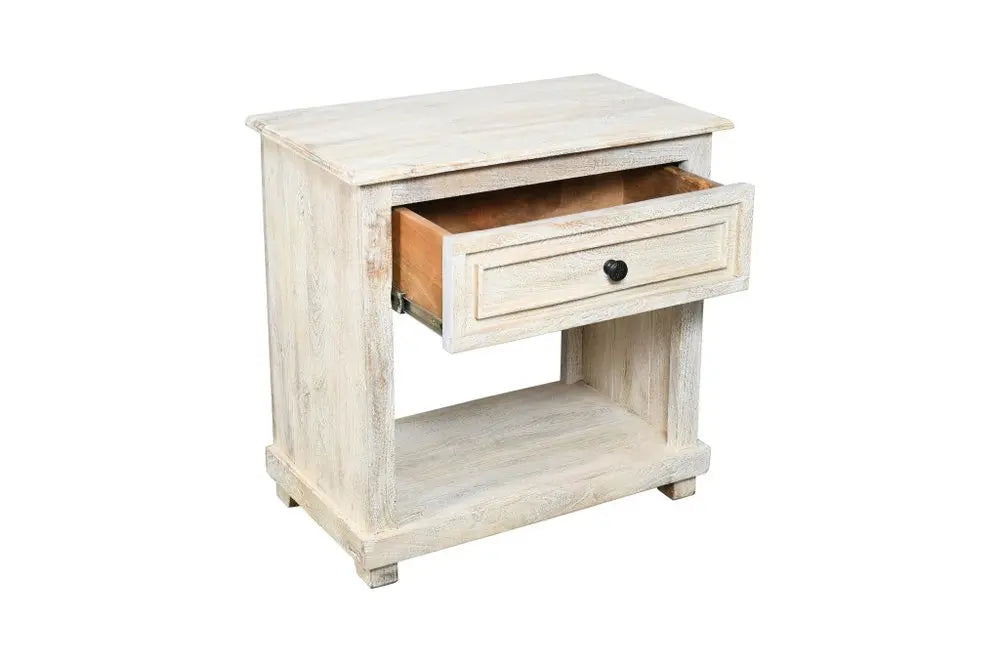28" White Solid Wood Distressed One Drawer Nightstand HomeRoots