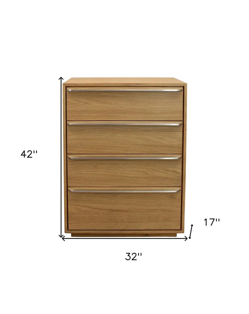 32" Natural Solid Wood Four Drawer Dresser HomeRoots