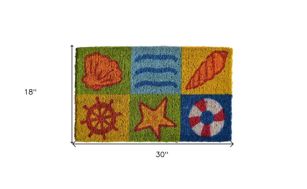 18" X 30" Orange Yellow Coir Seashells Outdoor Summer Door Mat HomeRoots