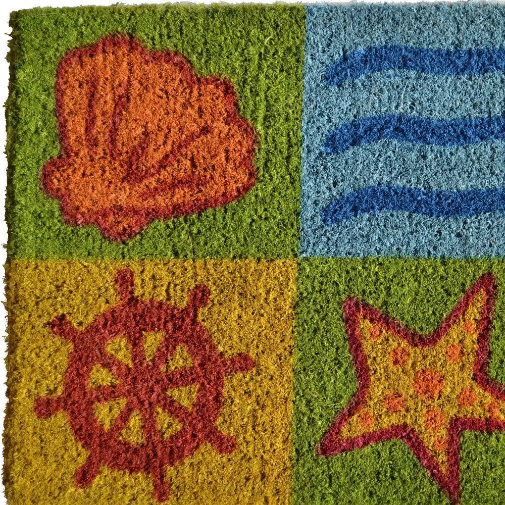 18" X 30" Orange Yellow Coir Seashells Outdoor Summer Door Mat HomeRoots