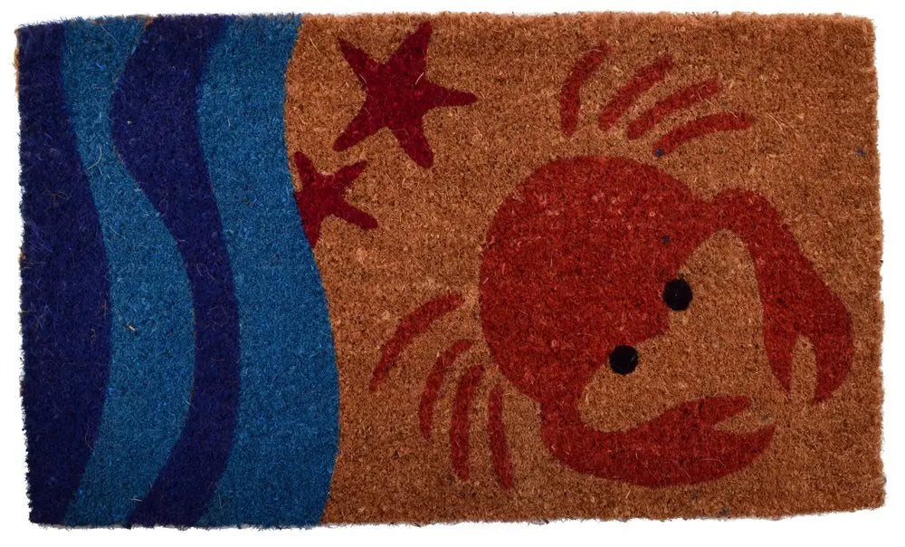 18" X 30" Blue and Red Coir Crab Outdoor Door Mat HomeRoots