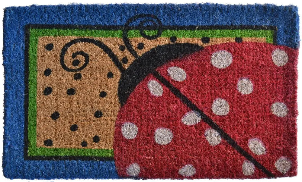 18" X 30" Blue and Brown Coir Ladybug Outdoor Door Mat HomeRoots