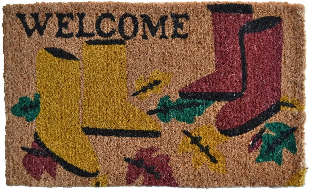 18" X 30" Brown and Red Coir Leaves Welcome Outdoor Spring Door Mat HomeRoots