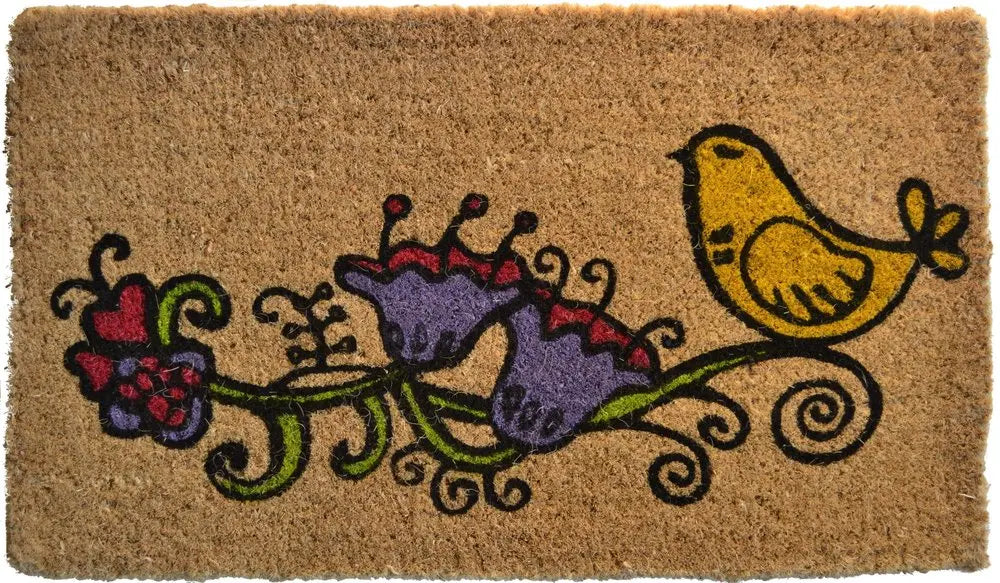 18" X 30" Brown and Black Coir Floral Outdoor Door Mat HomeRoots