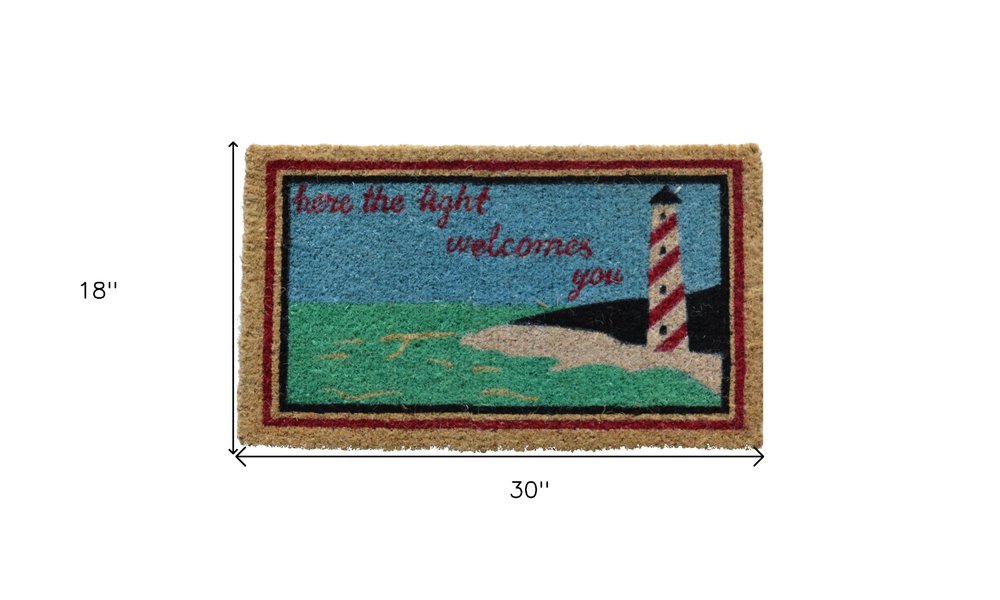 18" X 30" Brown Coir Lighthouse Here The Light Welcomes You Outdoor Door Mat