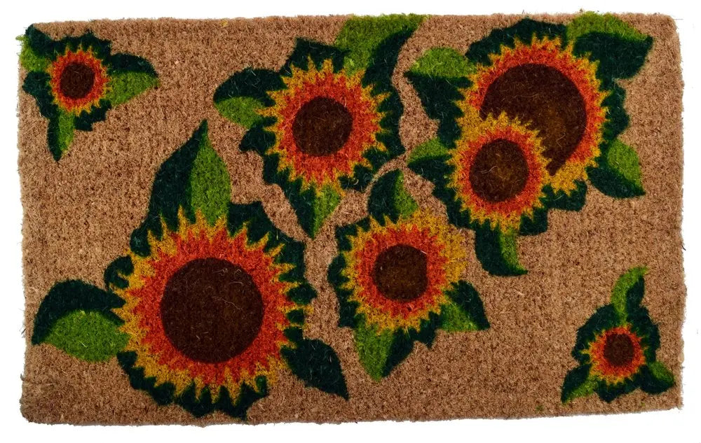 18" X 30" Brown Orange and Yellow Coir Floral Outdoor Summer Door Mat HomeRoots