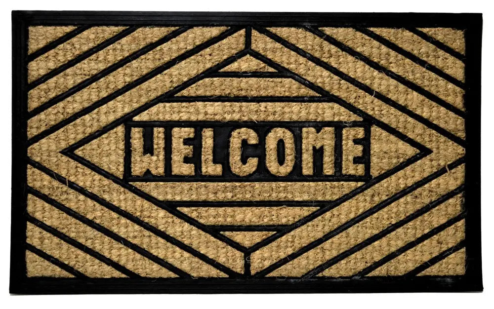 18" X 30" Brown and Black Rubber Welcome Outdoor Door Mat HomeRoots