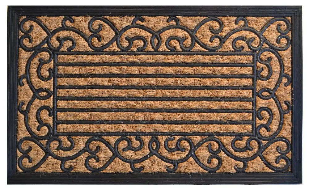 18" X 30" Brown and Black Rubber Scrollwork Outdoor Door Mat HomeRoots