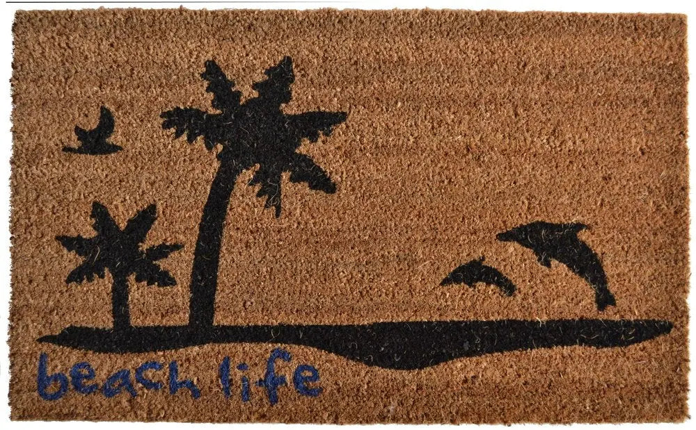 18" X 30" Brown and Black Coir Tropical Beach Life Outdoor Door Mat HomeRoots