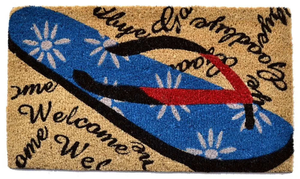 18" X 30" Red White and Blue Coir Flip Flop Welcome Outdoor Door Mat HomeRoots