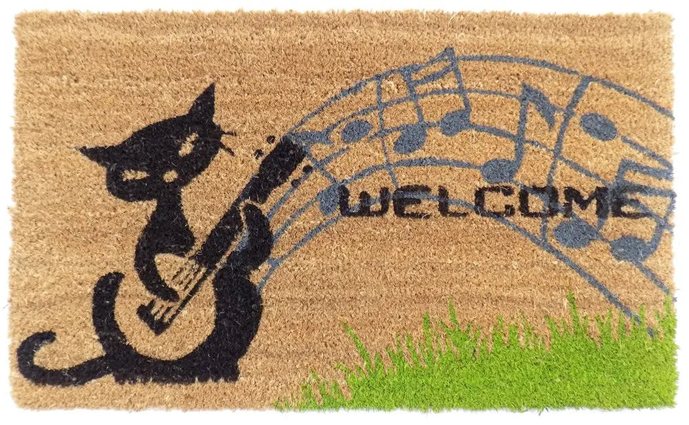 18" X 30" Brown and Black Coir Cat Welcome Outdoor Door Mat HomeRoots