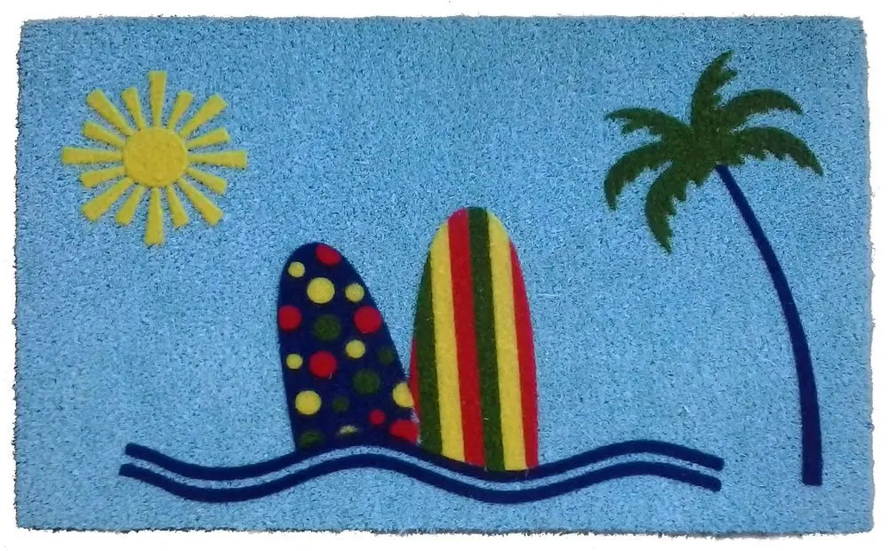 18" X 30" Blue and Green Coir Tropical Outdoor Door Mat HomeRoots