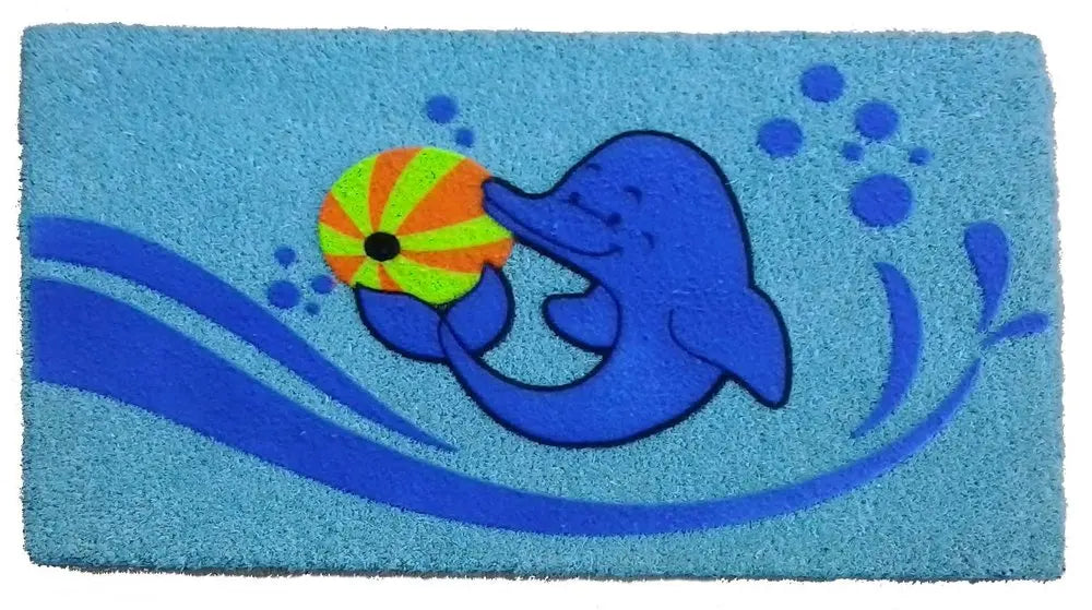 18" X 30" Blue Coir Dolphin Outdoor Door Mat HomeRoots