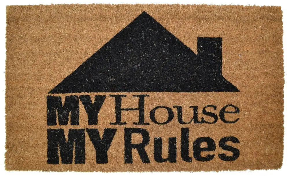 18" X 30" Brown and Black Coir My House My Rules Outdoor Door Mat HomeRoots