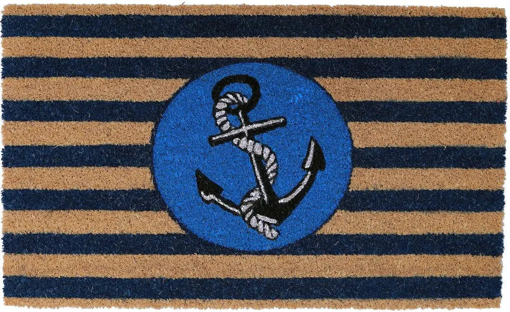18" X 30" Brown and Blue Coir Anchor Outdoor Door Mat HomeRoots