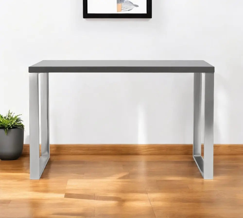 47" Gray and Silver Wood and Stainless Steel Sled Writing Desk HomeRoots