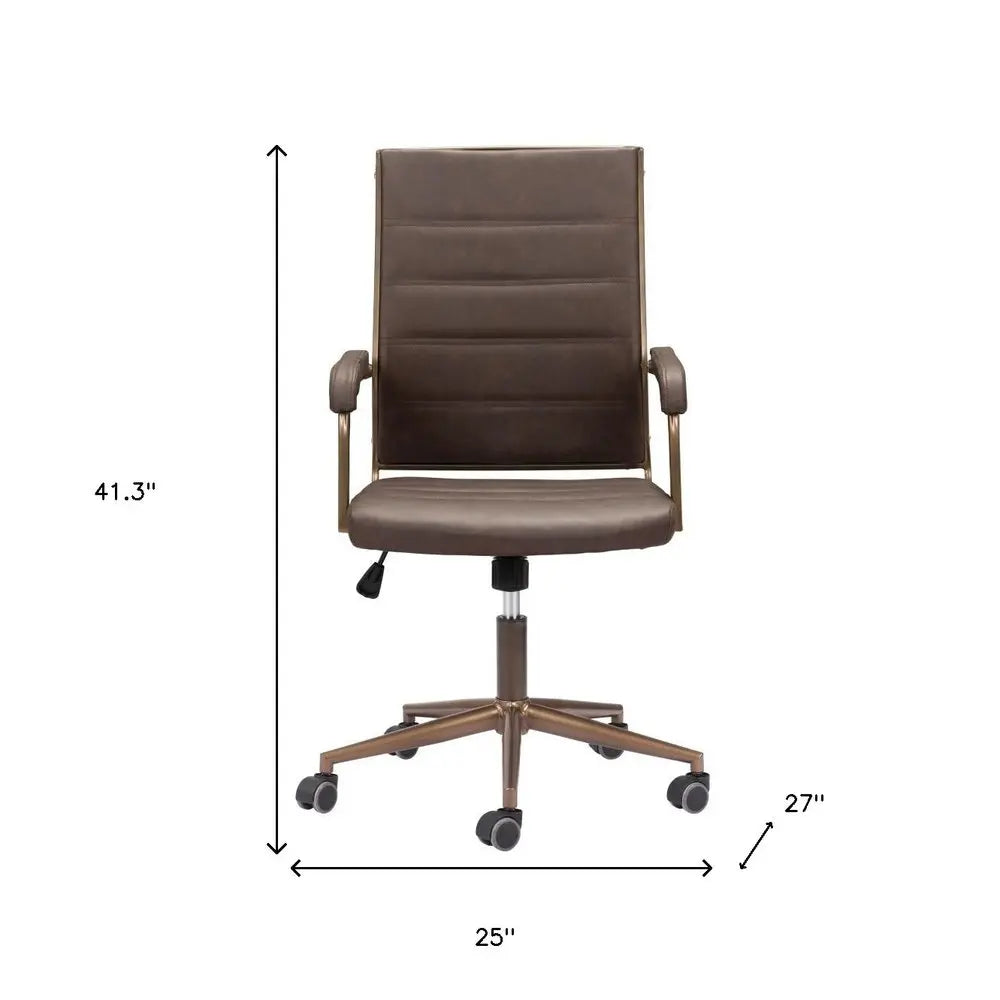 Espresso and Bronze Adjustable Height Swivel Rolling Office Chair HomeRoots
