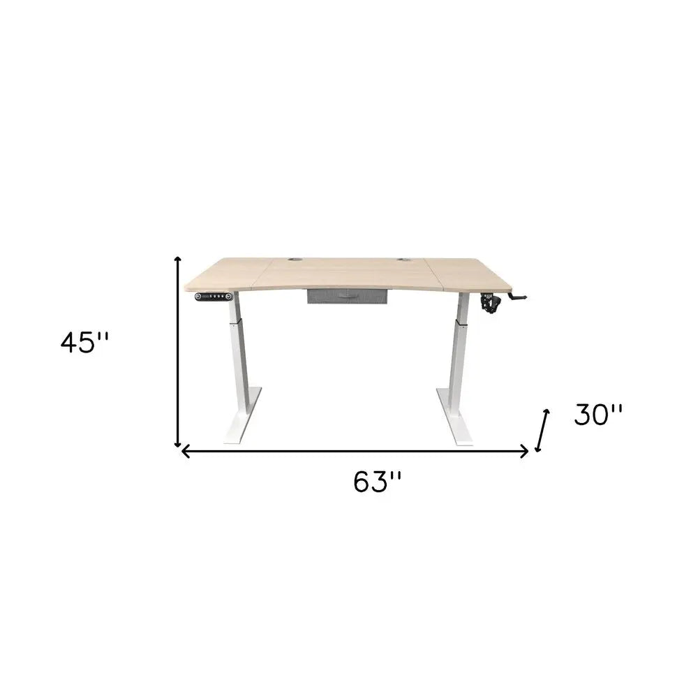 Adjustable Height Oak and White Metal And Wood Hi Low Sit Or Stand Desk HomeRoots