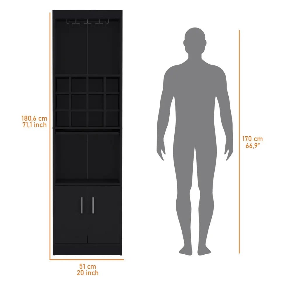 71" Black Wood Bar Cabinet With Two Doors HomeRoots