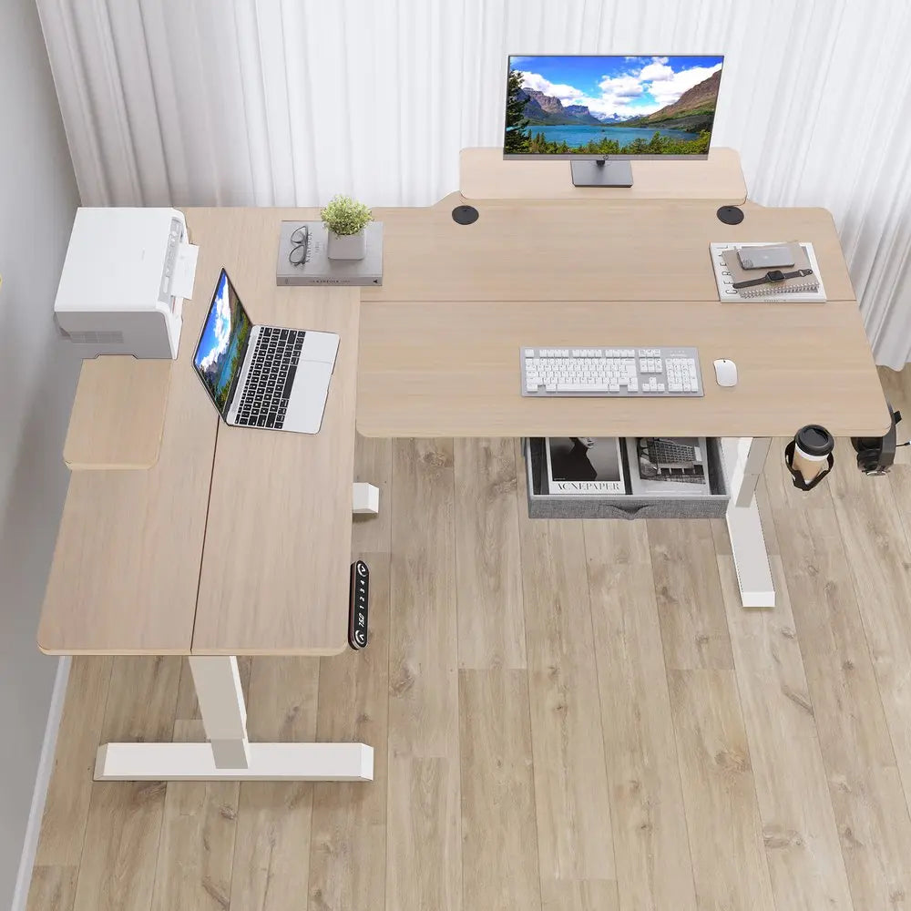 45" Adjustable Oak and White Standing Desk HomeRoots