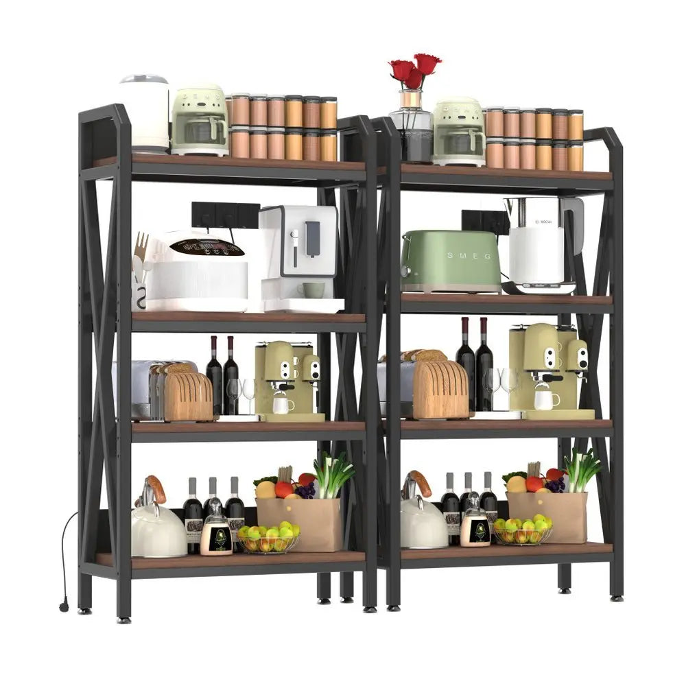 56" Black And Brown Metal and Wood Four Tier Etagere Bookcase - NOBLE HOME INTERIORS