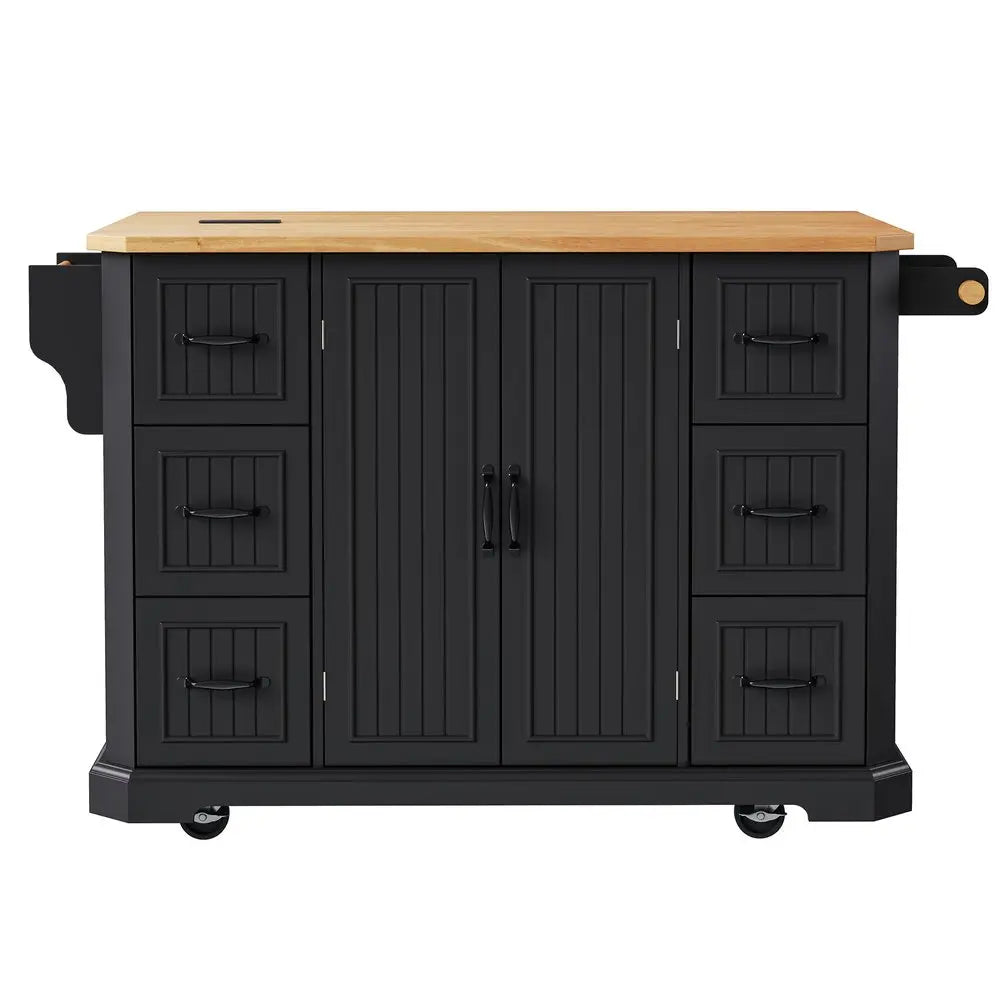56" Black Wood Barn Door Rolling Kitchen Island - NOVA HOME FURNITURE