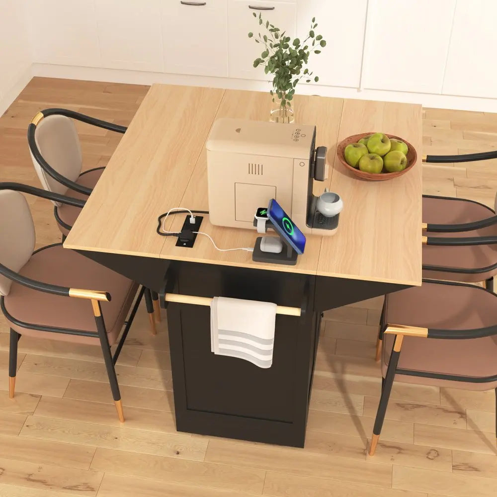 56" Black Wood Barn Door Rolling Kitchen Island With Storage With USB - NOVA HOME FURNITURE