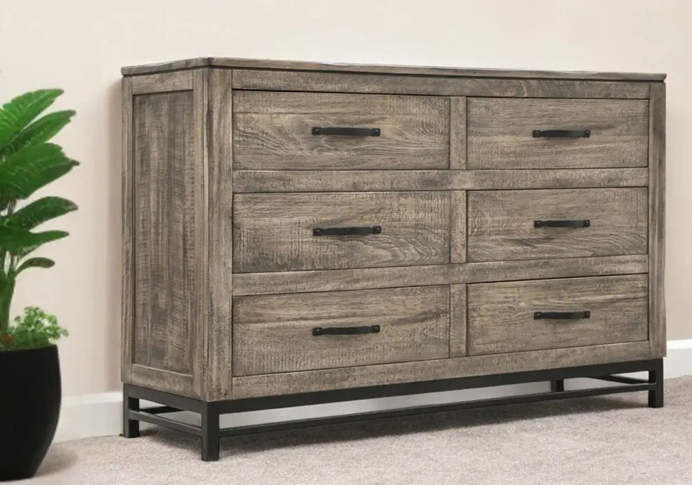 56" Brown Solid Wood Six Drawer Double Dresser - NOBLE HOME INTERIORS