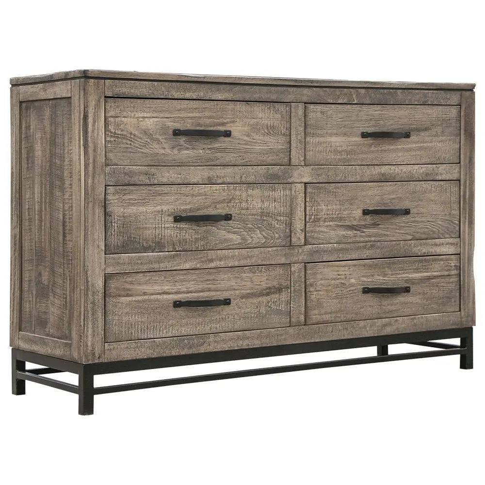 56" Brown Solid Wood Six Drawer Double Dresser - NOBLE HOME INTERIORS