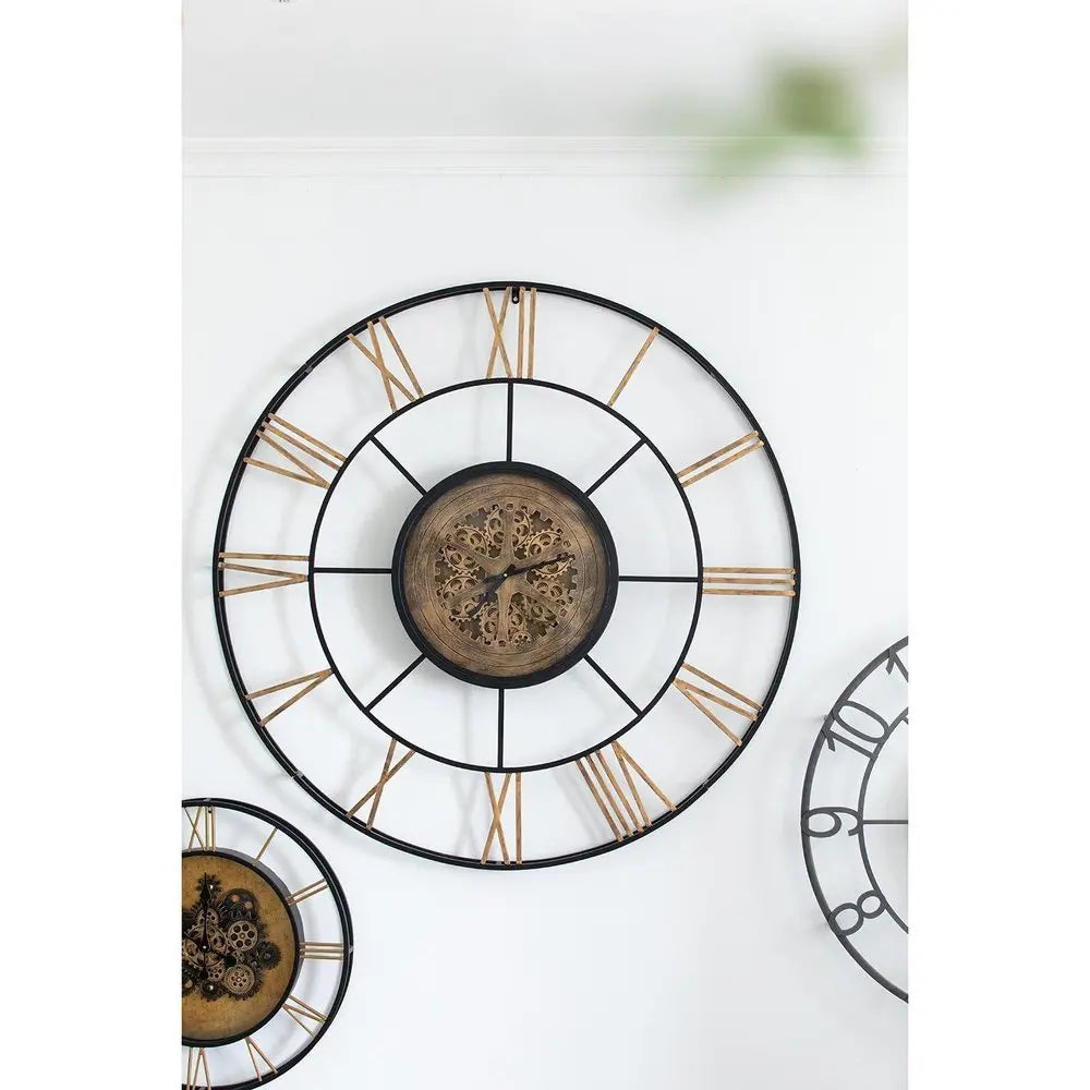 56" Circle Copper Metal and Glass Analog Exposed Gear Wall Clock - NOBLE HOME INTERIORS