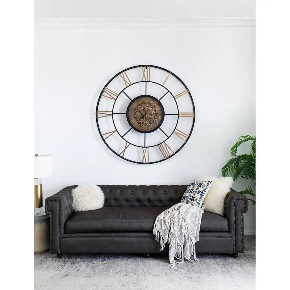 56" Circle Copper Metal and Glass Analog Exposed Gear Wall Clock - NOBLE HOME INTERIORS