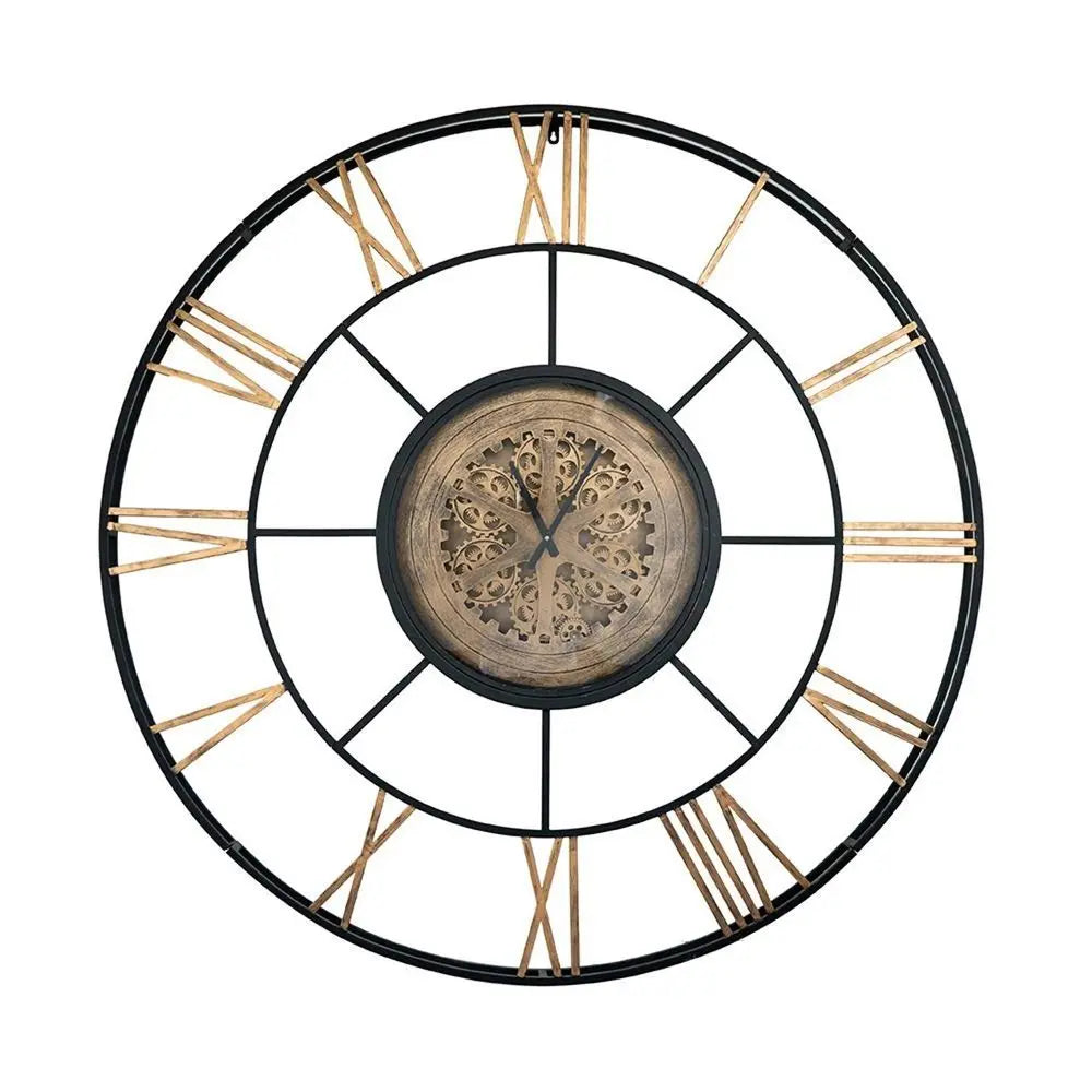 56" Circle Copper Metal and Glass Analog Exposed Gear Wall Clock - NOBLE HOME INTERIORS