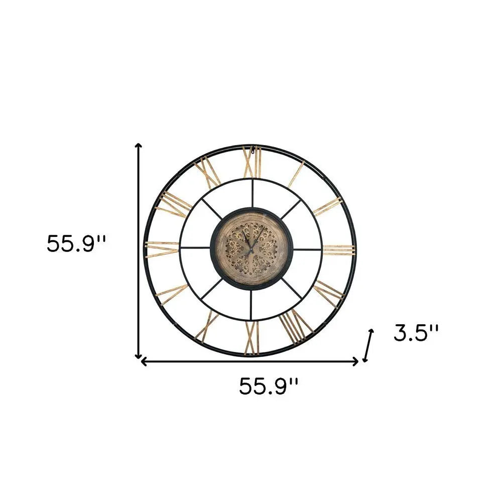 56" Circle Copper Metal and Glass Analog Exposed Gear Wall Clock - NOBLE HOME INTERIORS