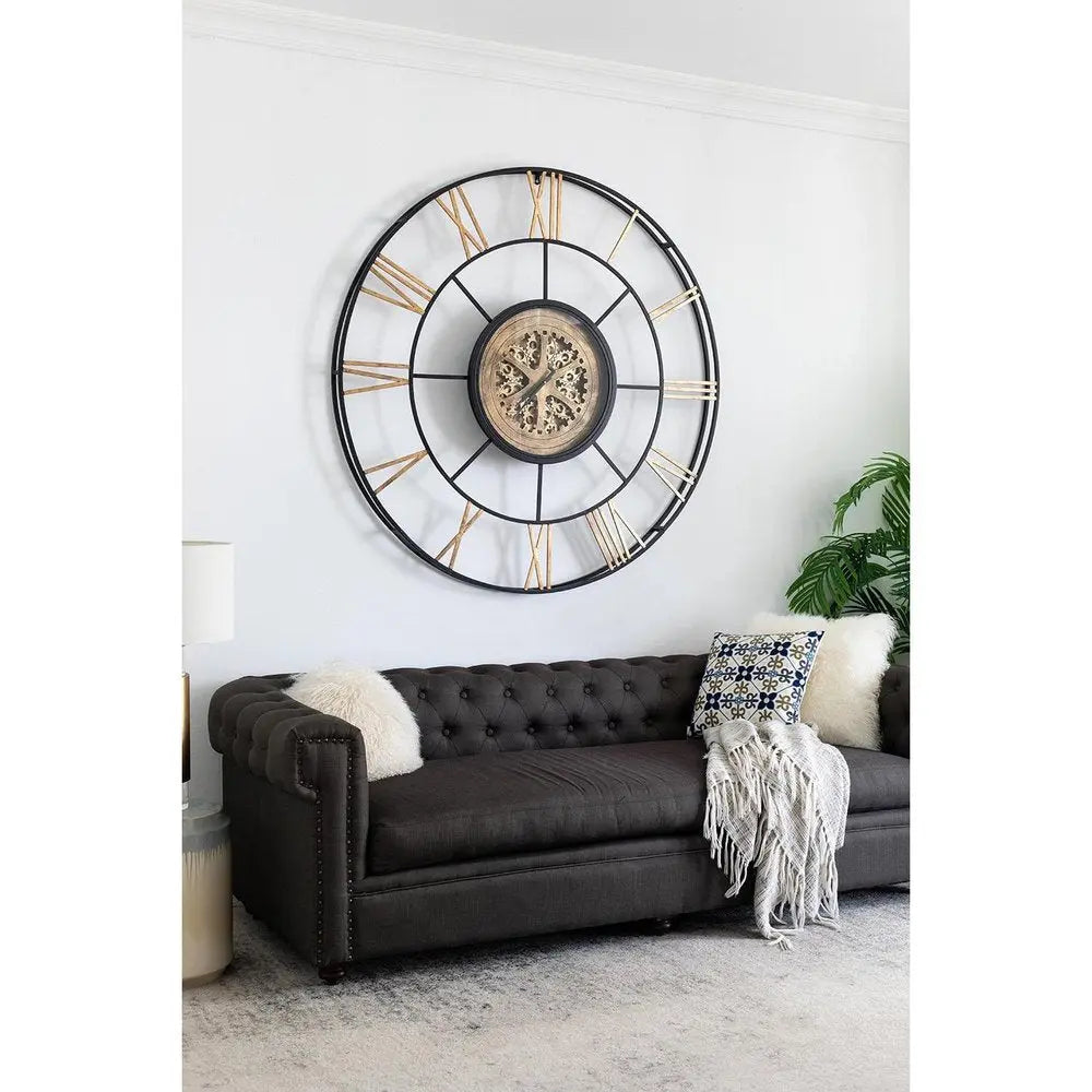56" Circle Copper Metal and Glass Analog Exposed Gear Wall Clock - NOBLE HOME INTERIORS