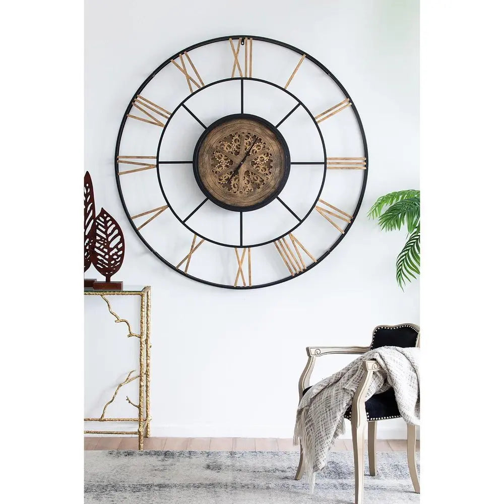 56" Circle Copper Metal and Glass Analog Exposed Gear Wall Clock - NOBLE HOME INTERIORS