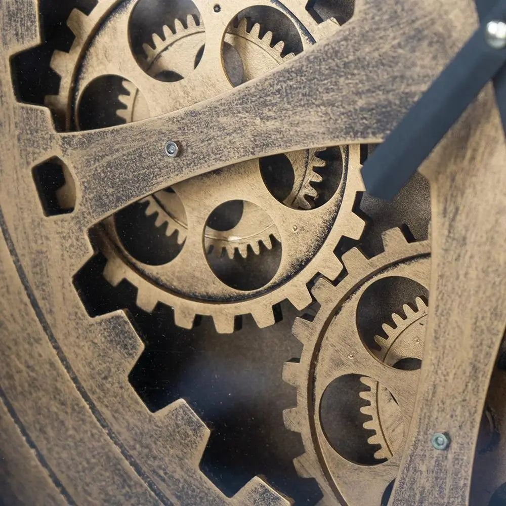 56" Circle Copper Metal and Glass Analog Exposed Gear Wall Clock - NOBLE HOME INTERIORS