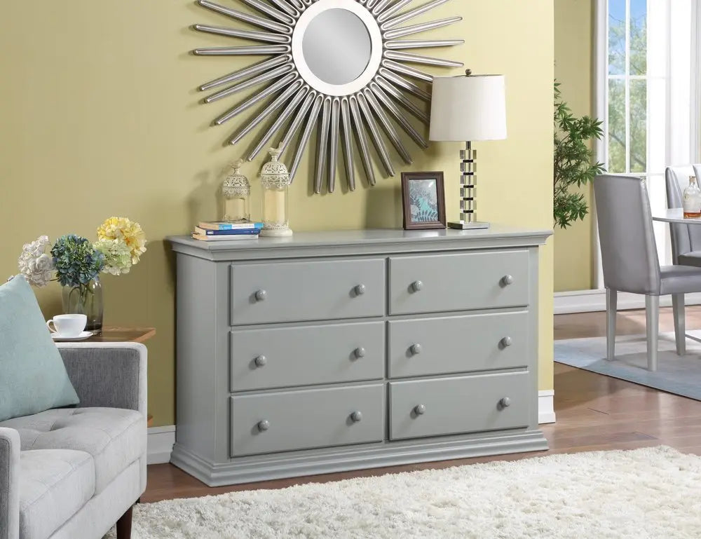 56" Gray Solid and Manufactured Wood Six Drawer Double Dresser - NOBLE HOME INTERIORS