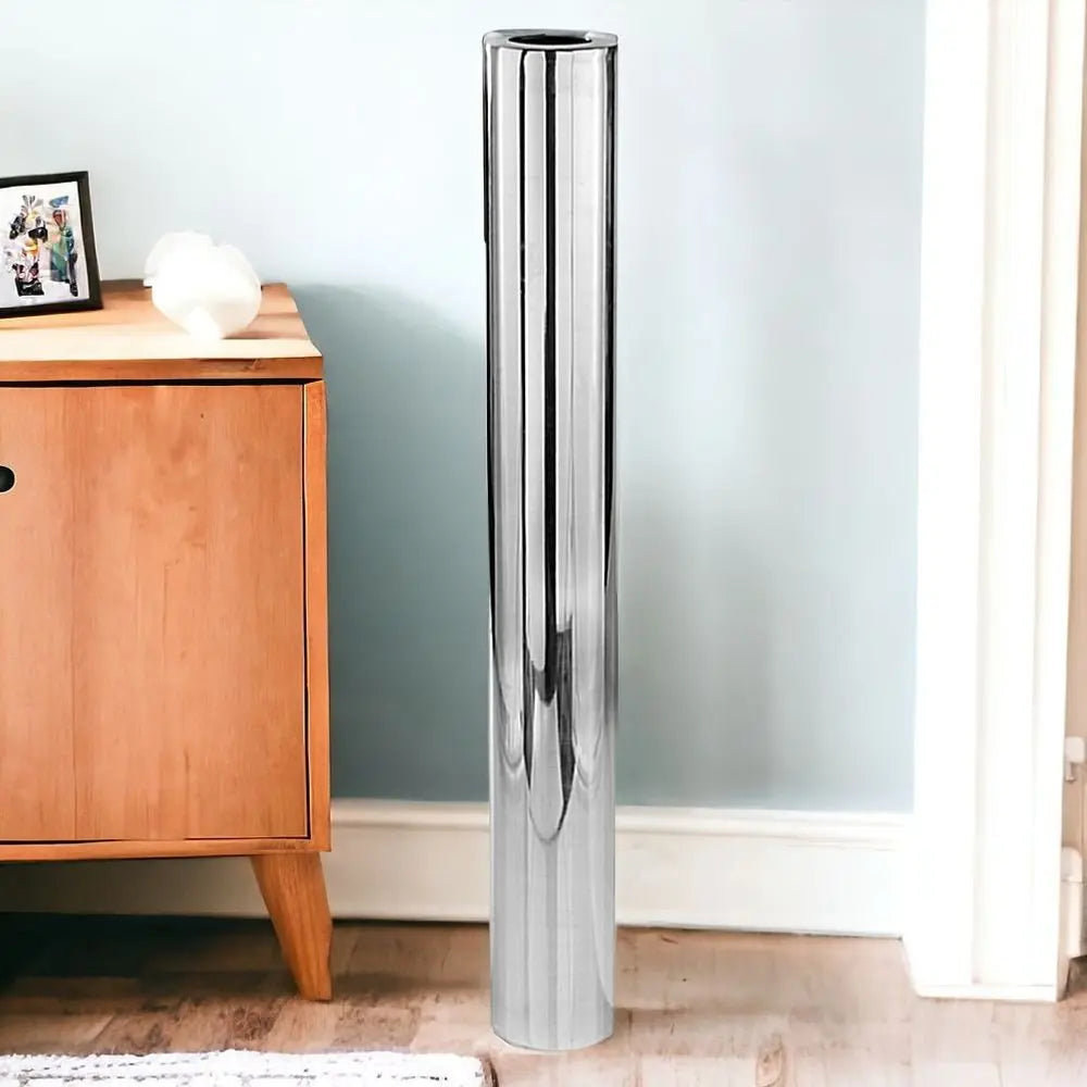 56" Silver Aluminum Cylinder Table Vase - NOBLE HOME INTERIORS