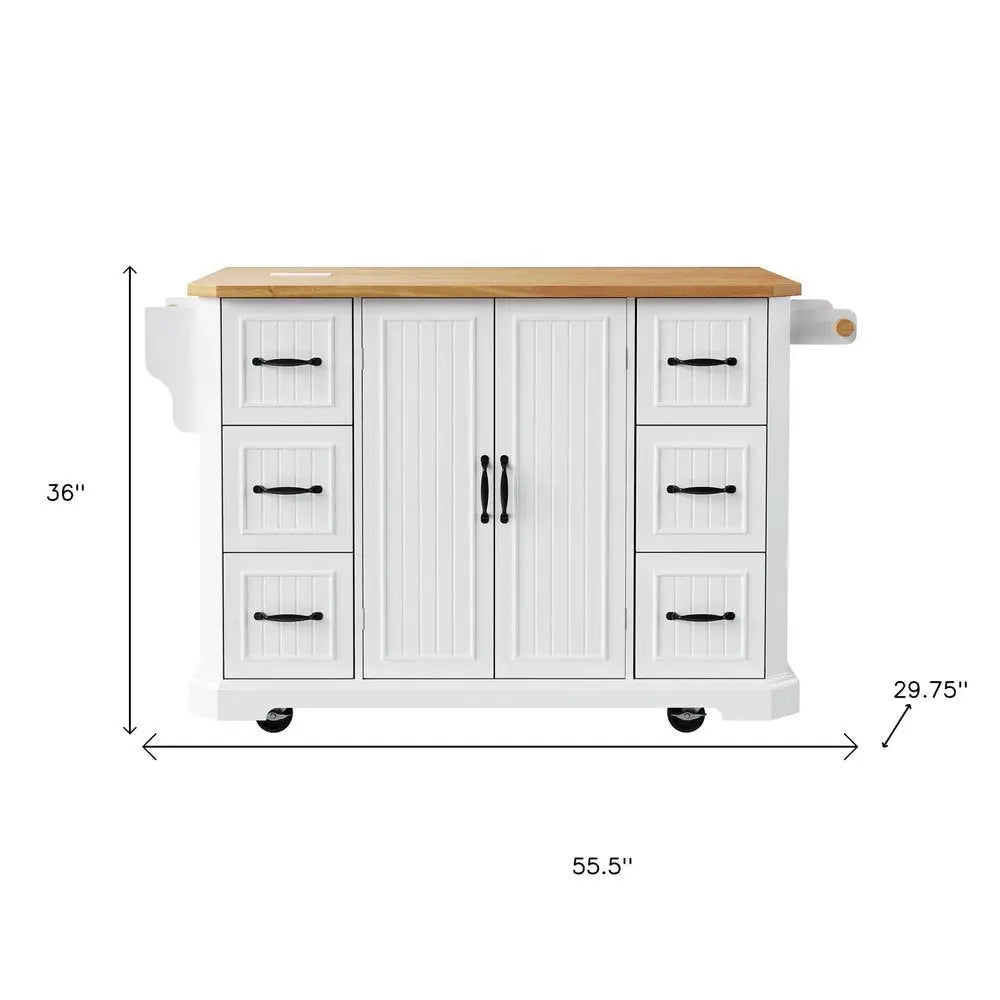 56" White Wood Barn Door Rolling Kitchen Island - NOVA HOME FURNITURE