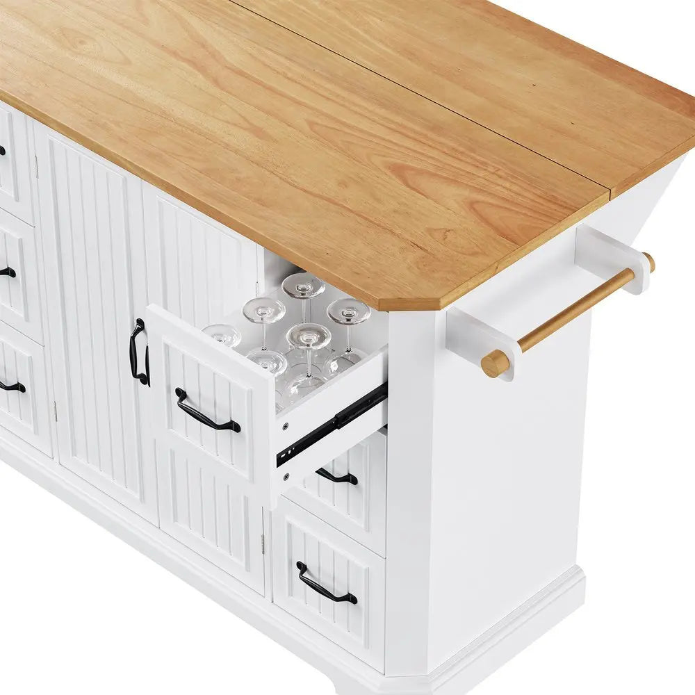 56" White Wood Barn Door Rolling Kitchen Island - NOVA HOME FURNITURE