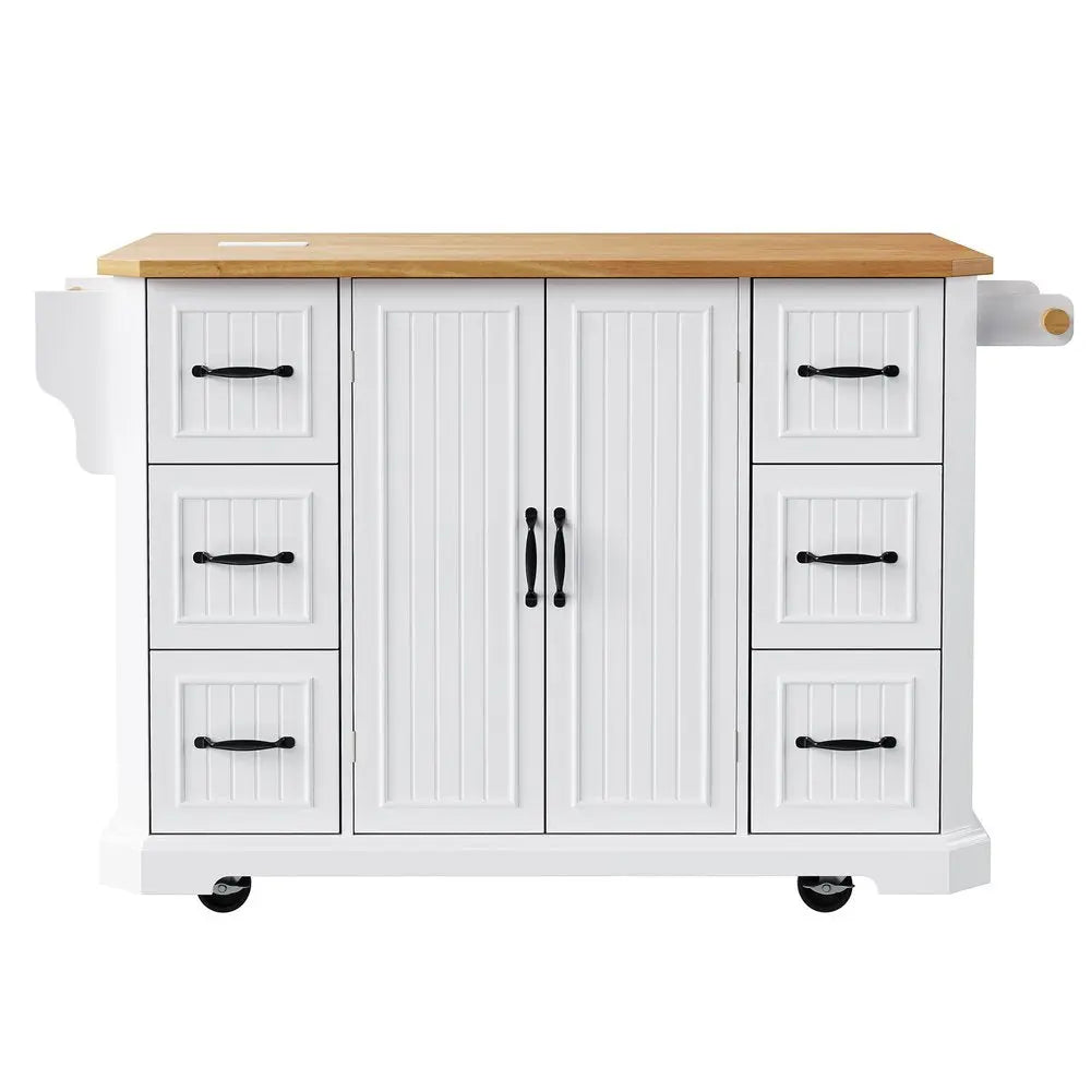 56" White Wood Barn Door Rolling Kitchen Island - NOVA HOME FURNITURE