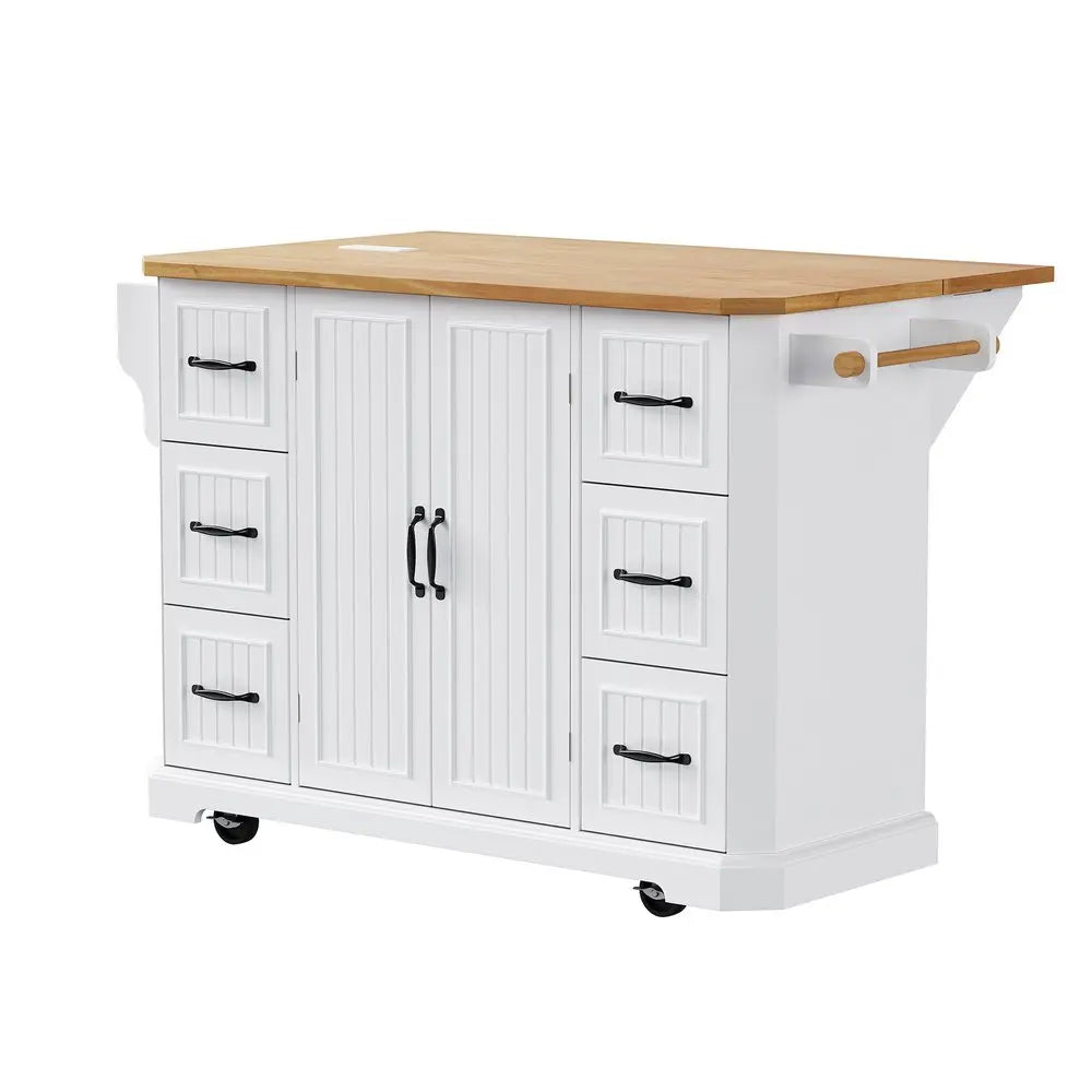 56" White Wood Barn Door Rolling Kitchen Island - NOVA HOME FURNITURE