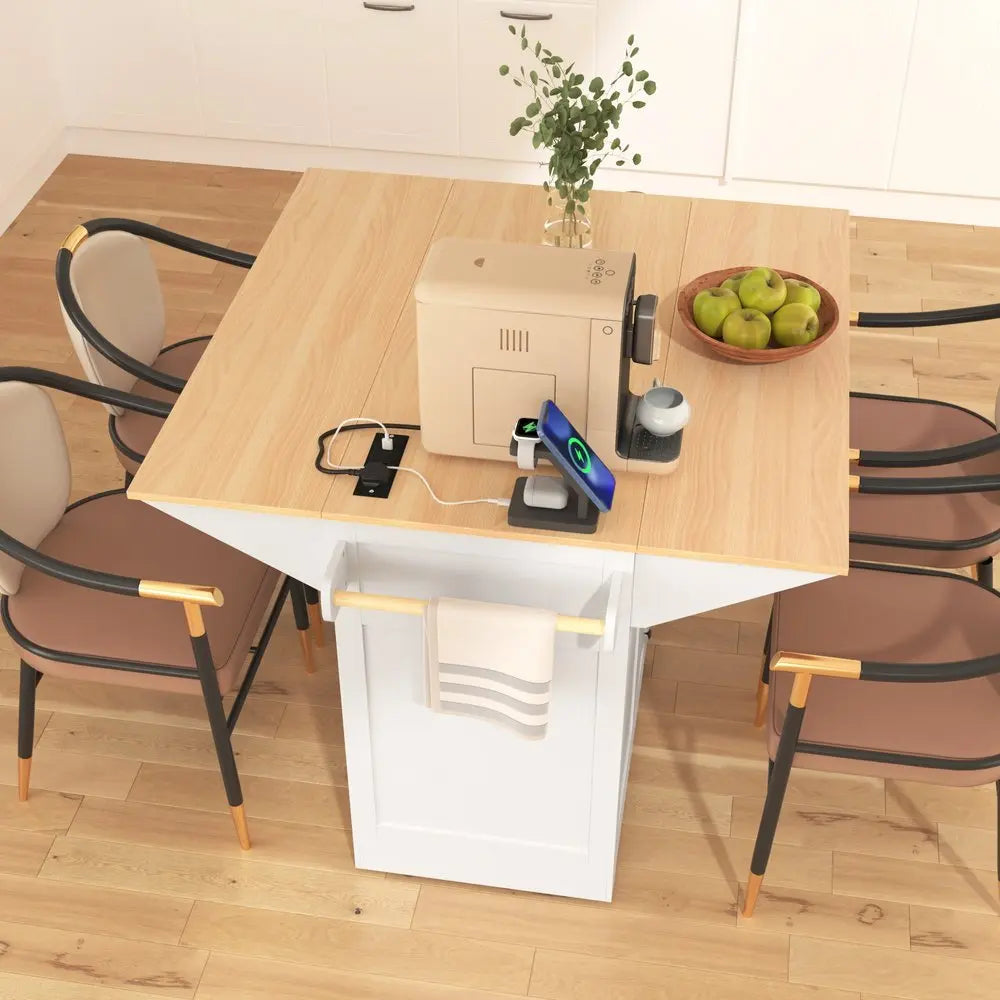 56" White Wood Barn Door Rolling Kitchen Island With Storage With USB - NOVA HOME FURNITURE