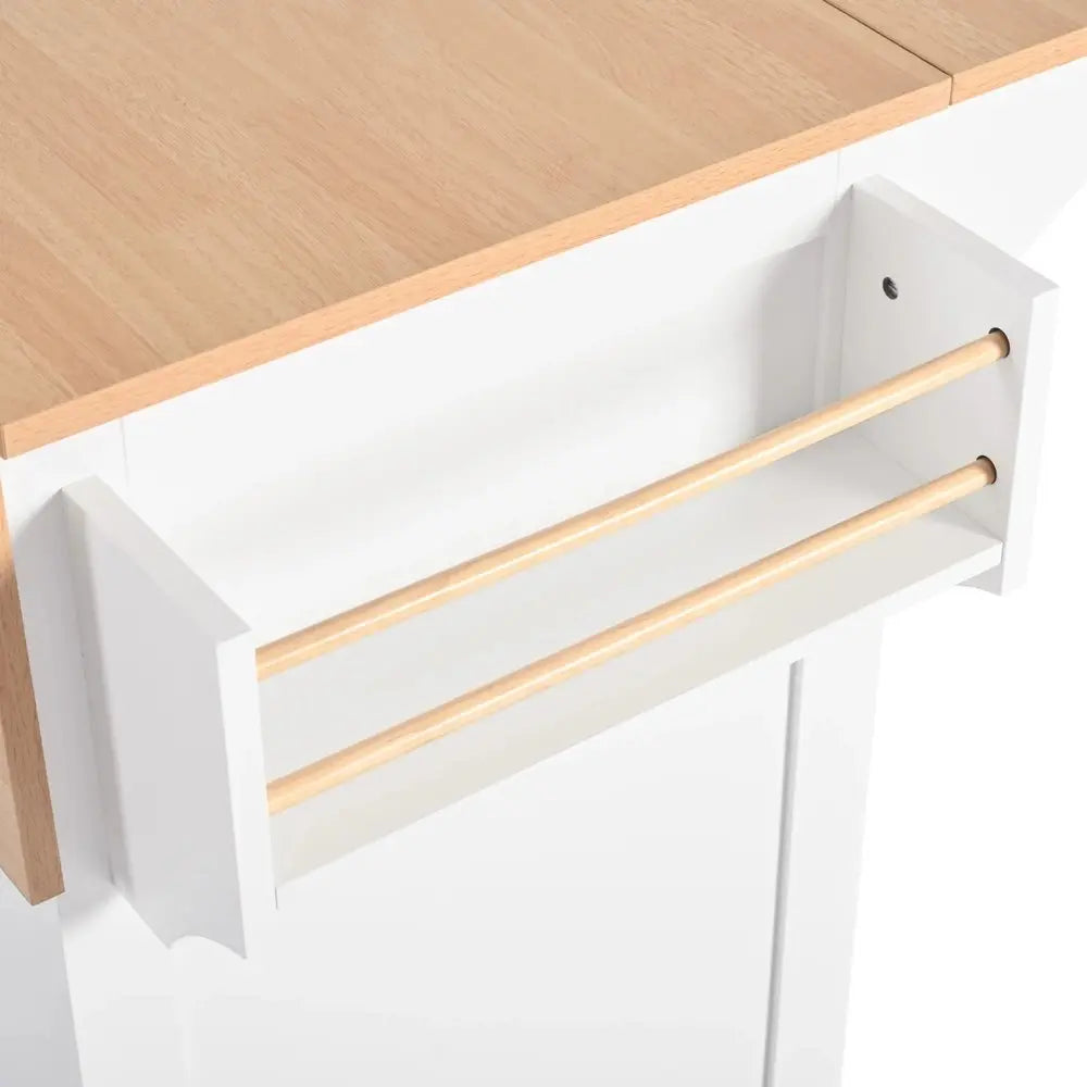 56" White Wood Barn Door Rolling Kitchen Island With Storage With USB - NOVA HOME FURNITURE