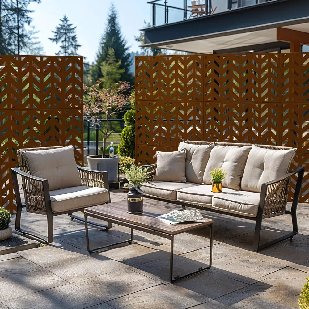 72" Brown Steel Three Panel Screen Room Divider HomeRoots